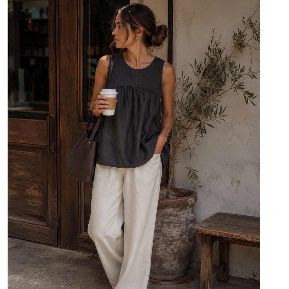 James Perse 100% Linen Gray Sleeveless Tunic Top Size 2 M Minimalist